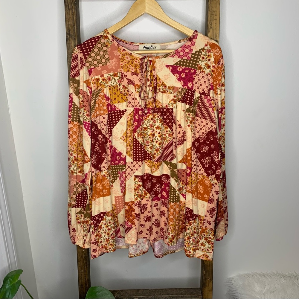 Haptics Patchwork Fall Blouse - Picture 4 of 6